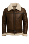 Men’s Brown Leather Aviator Jacket Faux Fur Collar, Winter Bomber Men’s Brown Leather Aviator Jacket Faux Fur Collar, Winter Bomber
