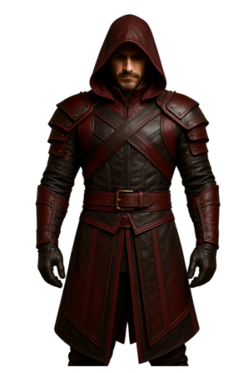 Black & Burgundy Leather Hooded Armor  Medieval Fantasy Warrior Coat  Handmade Cosplay and LARP Costume