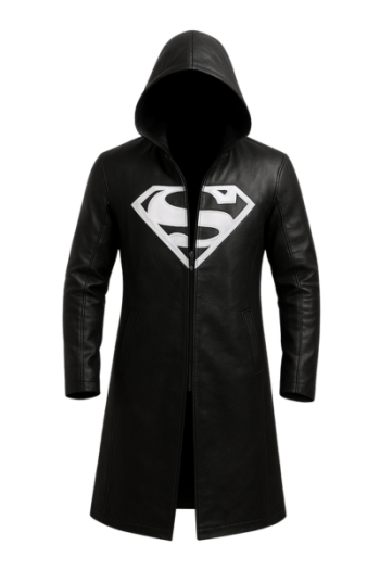 Black Leather Long Coat with White Superman Logo | Hooded Leather Trench Coat | Superhero Style Leather Jacket | Handmade Real Leather Coat Black Leather Long Coat with White Superman Logo | Hooded Leather Trench Coat | Superhero Style Leather Jacket | Handmade Real Leather Coat