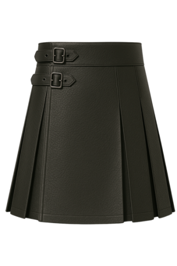 Black Leather Pleated Kilt Skirt Gothic Punk Buckle Mini