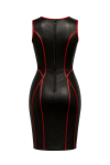 Black real Leather Bodycon Dress Red Piping Gothic Party Outfit