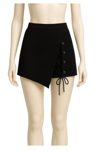 Black real Leather Lace-Up Mini Skirt: Gothic Punk Cosplay