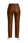 Brown Leather Lace-Up Women Pants – Real Leather Riding Style Trousers with Side & Bottom Laces