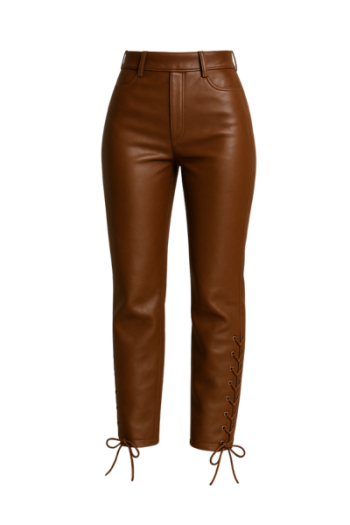 Brown Leather Lace-Up Women Pants – Real Leather Riding Style Trousers with Side & Bottom Laces Brown Leather Lace-Up Women Pants – Real Leather Riding Style Trousers with Side & Bottom Laces