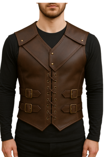 Brown Leather Warrior Vest Medieval Renaissance Costume Armor