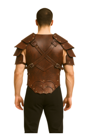 Brown real Leather Medieval Armor Vest Layered Pauldrons, Gladiator Cosplay