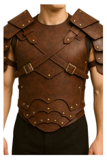 Brown real Leather Medieval Armor Vest Layered Pauldrons, Gladiator Cosplay