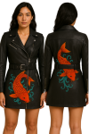 Embroidered Koi Fish real Leather Biker Dress Edgy Punk Outfit