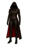Gothic real Leather Costume Hooded Coat, Pants & Top – Red Lining