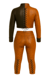 Halloween Leather Outfit – Black Orange Lace Up Jacket & Pants Costume for Party and Cosplay