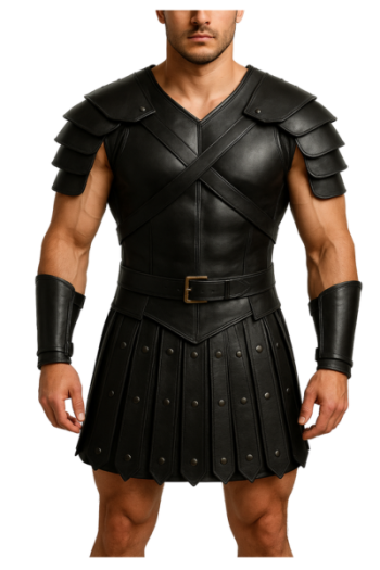 Handmade Black Leather Gladiator Armor | Roman Warrior Costume