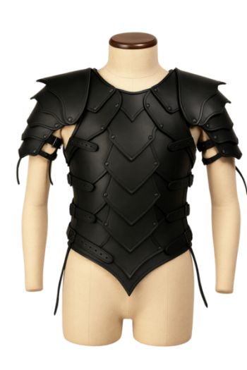 Handmade Black real Leather Armor Cuirass with Pauldrons: Medieval Warrior Cosplay