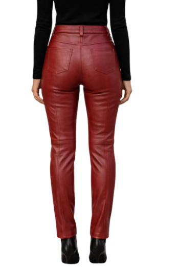 High Waist Red Leather Pants