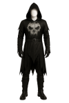 Hooded real Leather Costume Skull Gothic Outfit, Halloween Cosplay