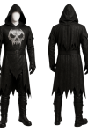 Hooded real Leather Costume Skull Gothic Outfit, Halloween Cosplay