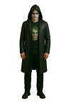 Joker Style real Leather Hooded Coat with Graphic Print Halloween Villain Costume Outfit