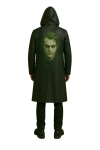 Joker Style real Leather Hooded Coat with Graphic Print Halloween Villain Costume Outfit