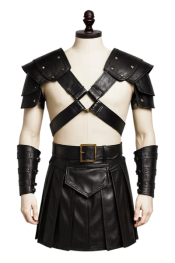 Men Black Leather Gladiator Armor Set