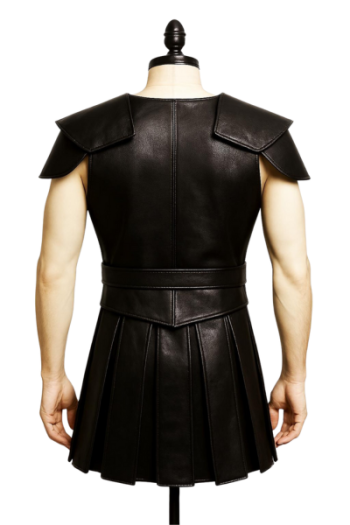 Men Black Leather Gladiator Kilt Outfit