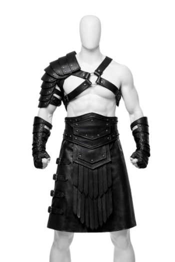 Men Black Real Leather Gladiator Outfit