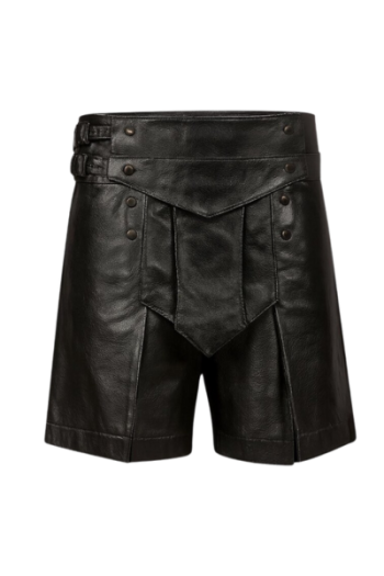 Men Black Leather Kilt Skirt