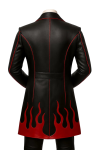 Men Black Leather Long Coat with Red Flames