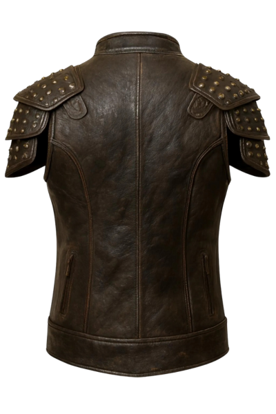 Men Black Leather Studded Vest Men Black Leather Studded Vest