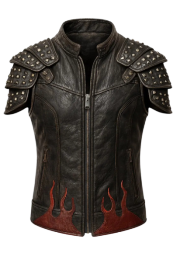 Men Black Leather Studded Vest Men Black Leather Studded Vest