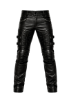Men Black Real Leather Pants – Handmade Genuine Leather Trousers, Button Waist, Slim Fit Biker Style Pants, Custom Leather Pants