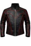 Men’s Black Real Leather Biker Jacket with Red Stitching Men’s Black Real Leather Biker Jacket with Red Stitching