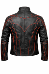 Men’s Black Real Leather Biker Jacket with Red Stitching