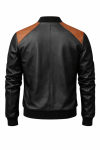 Men’s Black Real Leather Bomber Jacket with Brown Accents