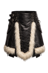Men’s Black Real Leather Kilt with Faux Fur Trim