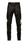 Men’s Black Real Leather Pants – Gothic Biker Style Cargo Leather Trousers with Belt, Handmade Motorcycle Leather Pants