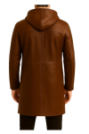 Men’s Brown Leather Hooded Trench Coat Handmade Zip-Up Jacket