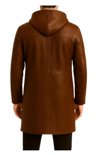 Men’s Brown Leather Hooded Trench Coat | Handmade Zip-Up Jacket Men’s Brown Leather Hooded Trench Coat | Handmade Zip-Up Jacket