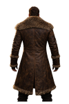Men’s Brown Leather Long Coat with Fur Collar