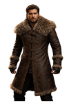 Men’s Brown Leather Long Coat with Fur Collar