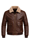Men’s Brown Real Leather Aviator Jacket with Shearling Collar