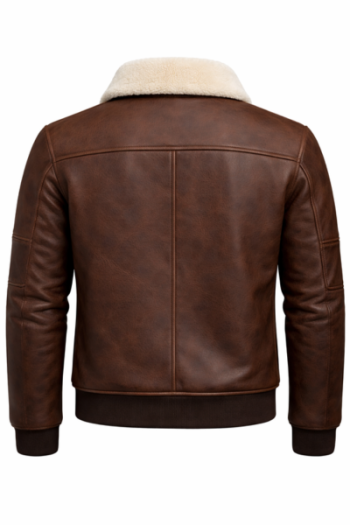 Men’s Brown Real Leather Aviator Jacket with Shearling Collar