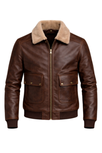 Men’s Brown Real Leather Aviator Jacket with Shearling Collar Men’s Brown Real Leather Aviator Jacket with Shearling Collar