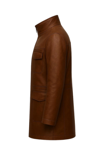 Men's Brown Real Leather Long Coat | Handmade Utility Jacket