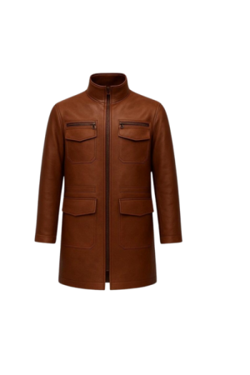 Men's Brown Real Leather Long Coat | Handmade Utility Jacket