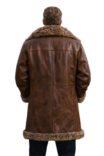 Men’s Brown Real Leather Shearling Winter Coat