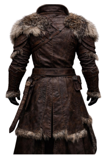 Men’s Brown Real Leather Viking Coat with Fur Trim Men’s Brown Real Leather Viking Coat with Fur Trim