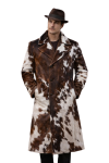 Men’s Cow Print Long Winter Overcoat – Double Breasted