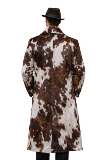 Men’s Cow Print Long Winter Overcoat – Double Breasted