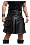 Men’s Real Leather Kilt – Handmade Black & Brown Utility Leather Skirt with Pockets, Gothic Biker Leather Kilt for Men