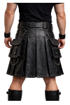 Men’s Real Leather Kilt – Handmade Black & Brown Utility Leather Skirt with Pockets, Gothic Biker Leather Kilt for Men