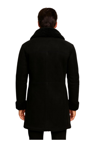 Men’s Real Leather Long Coat – Black Faux Fur Shearling Winter Outerwear Men’s Real Leather Long Coat – Black Faux Fur Shearling Winter Outerwear